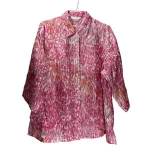 Grandma Core Allison Daley II Semi Sheer Pink Orange Floral Plus 20 Retro Blouse
